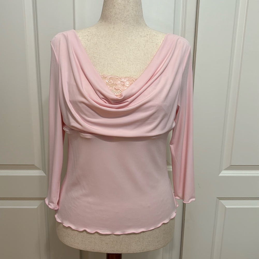 Pastel Baby Pink Blouse with built-in lace camisole bra